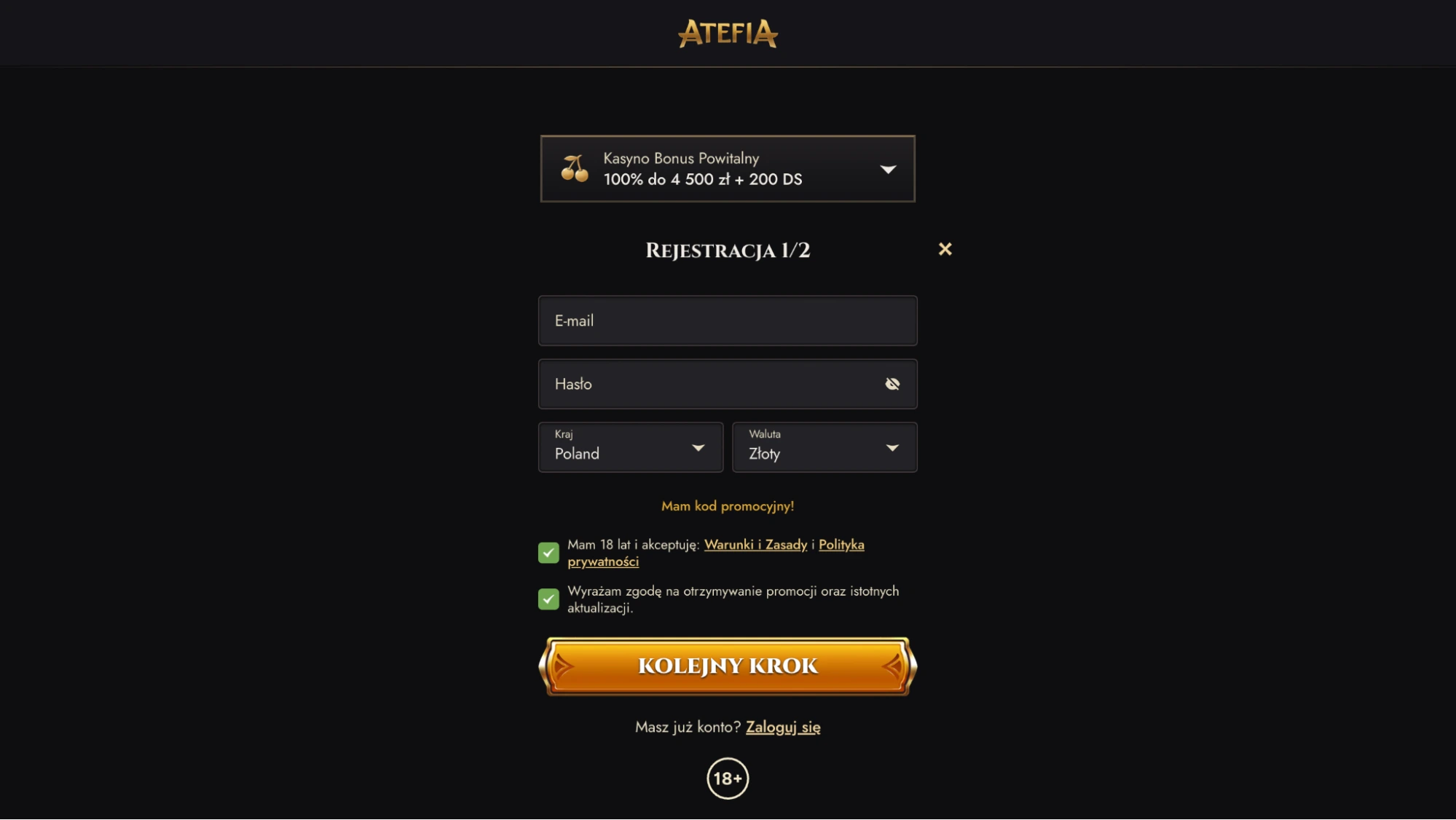 Atefia rejestracja krok1