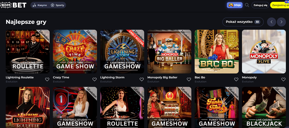 Bdmbet casino gry na żywo