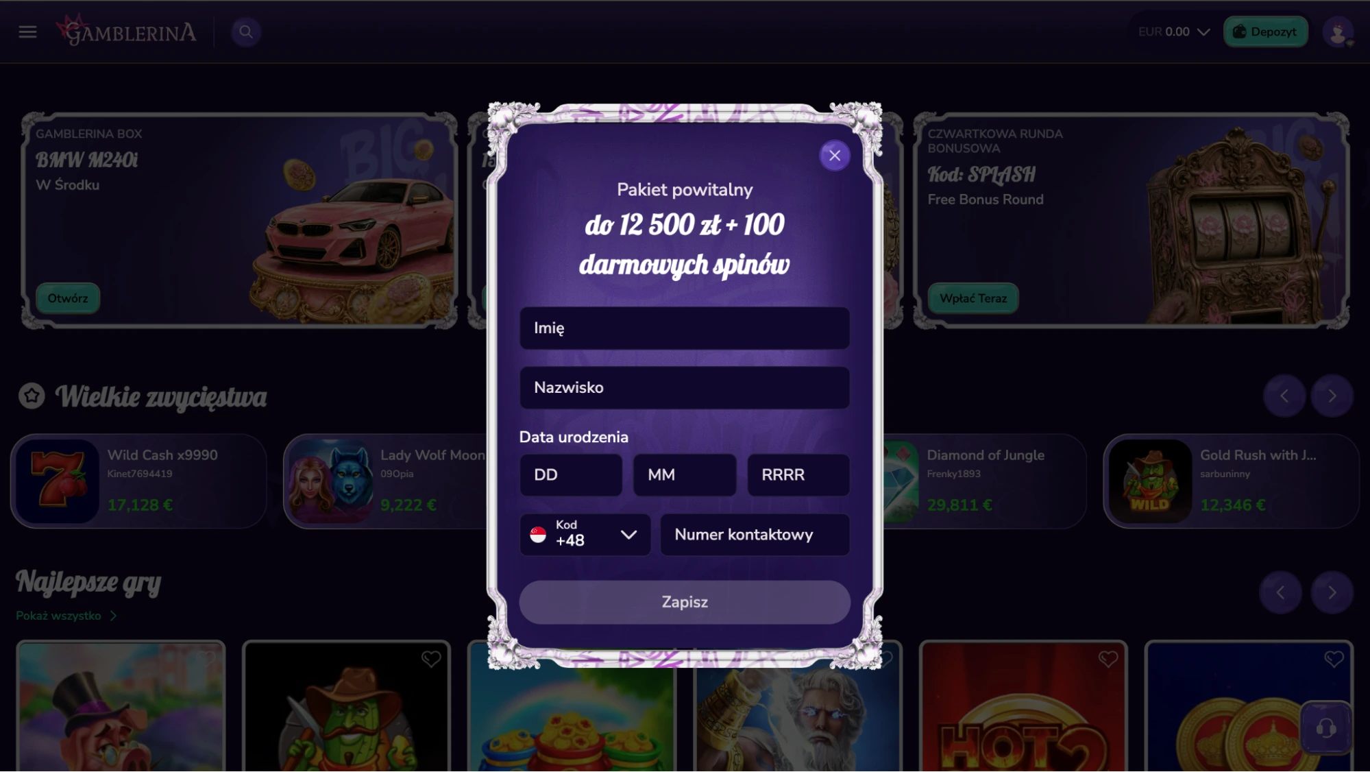 Gamblerina rejestracja krok2