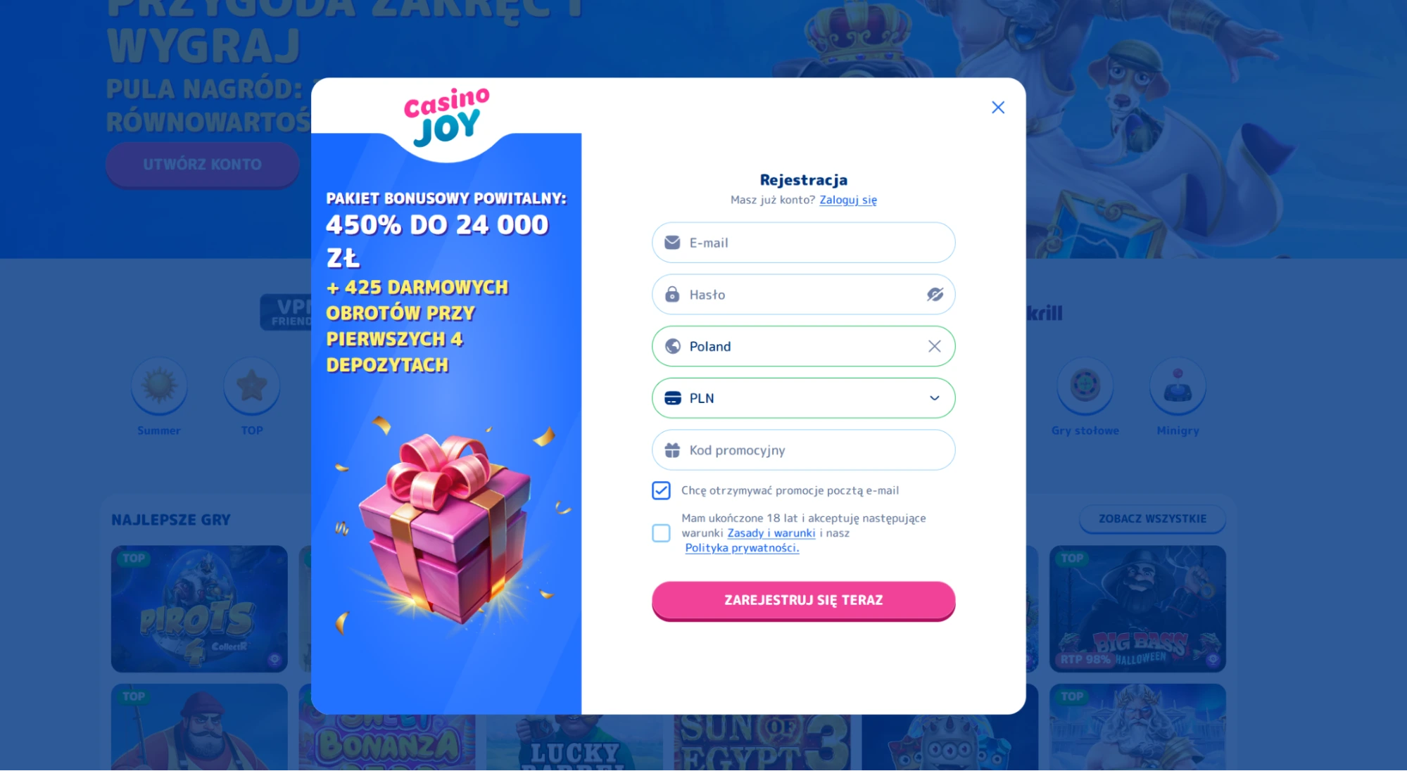 JoyCasino rejestracja