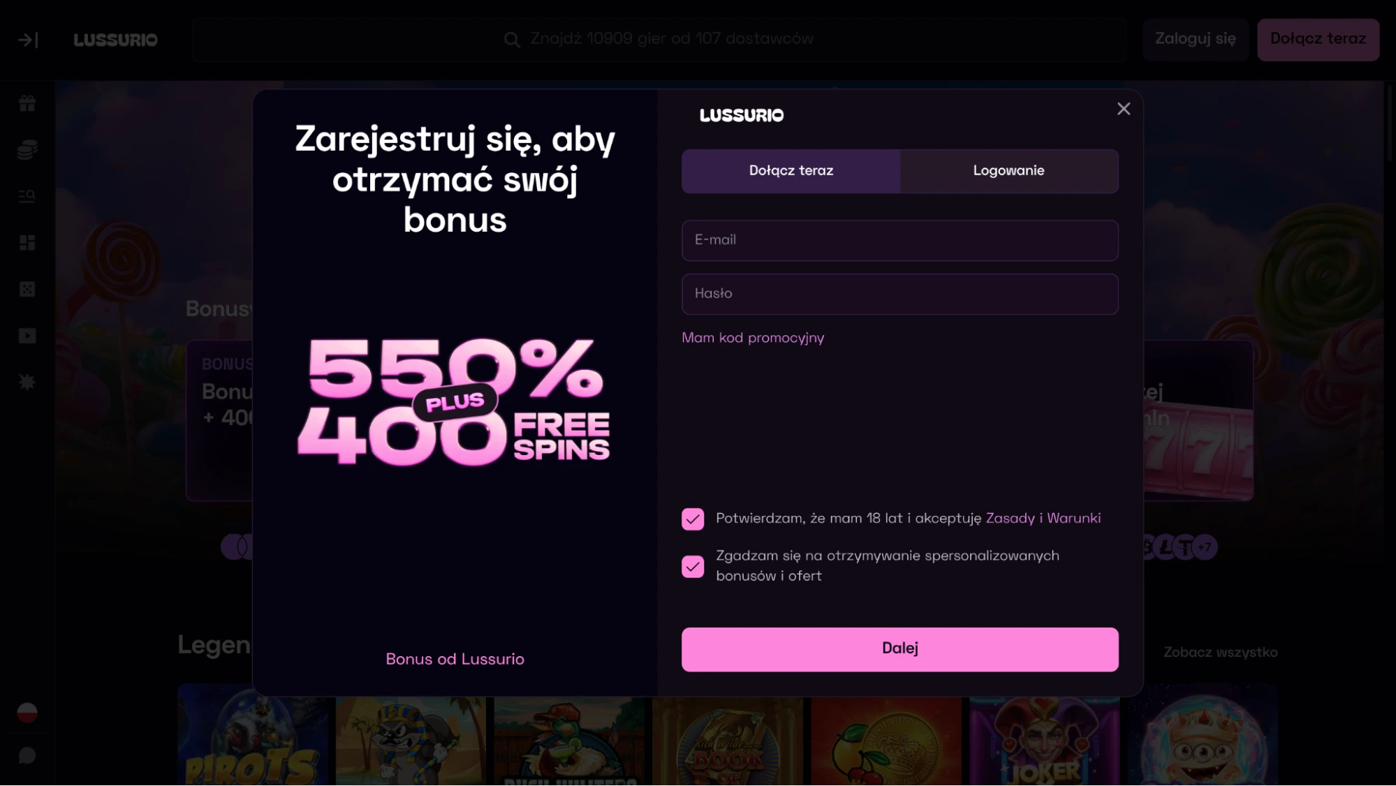 Lussurio rejestracja krok1