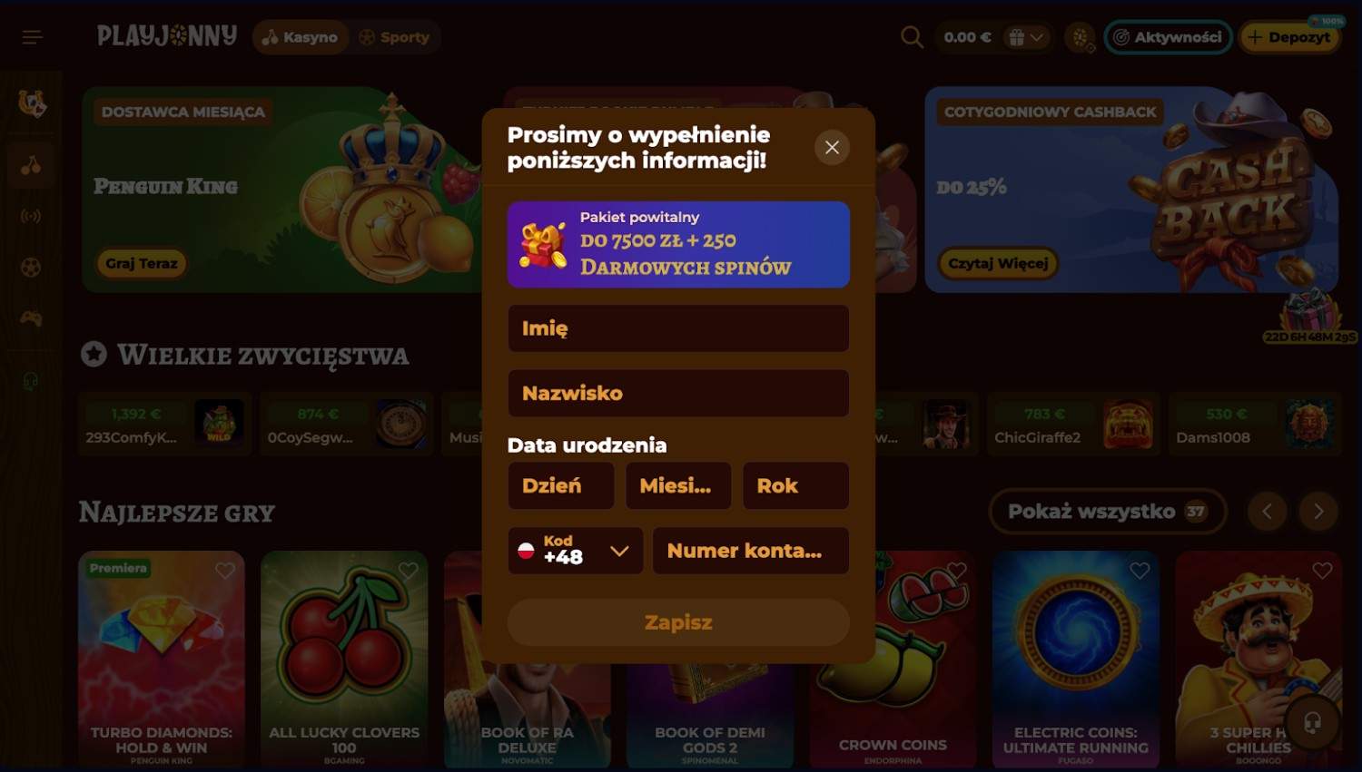 PlayJonny Casino proces rejestracji