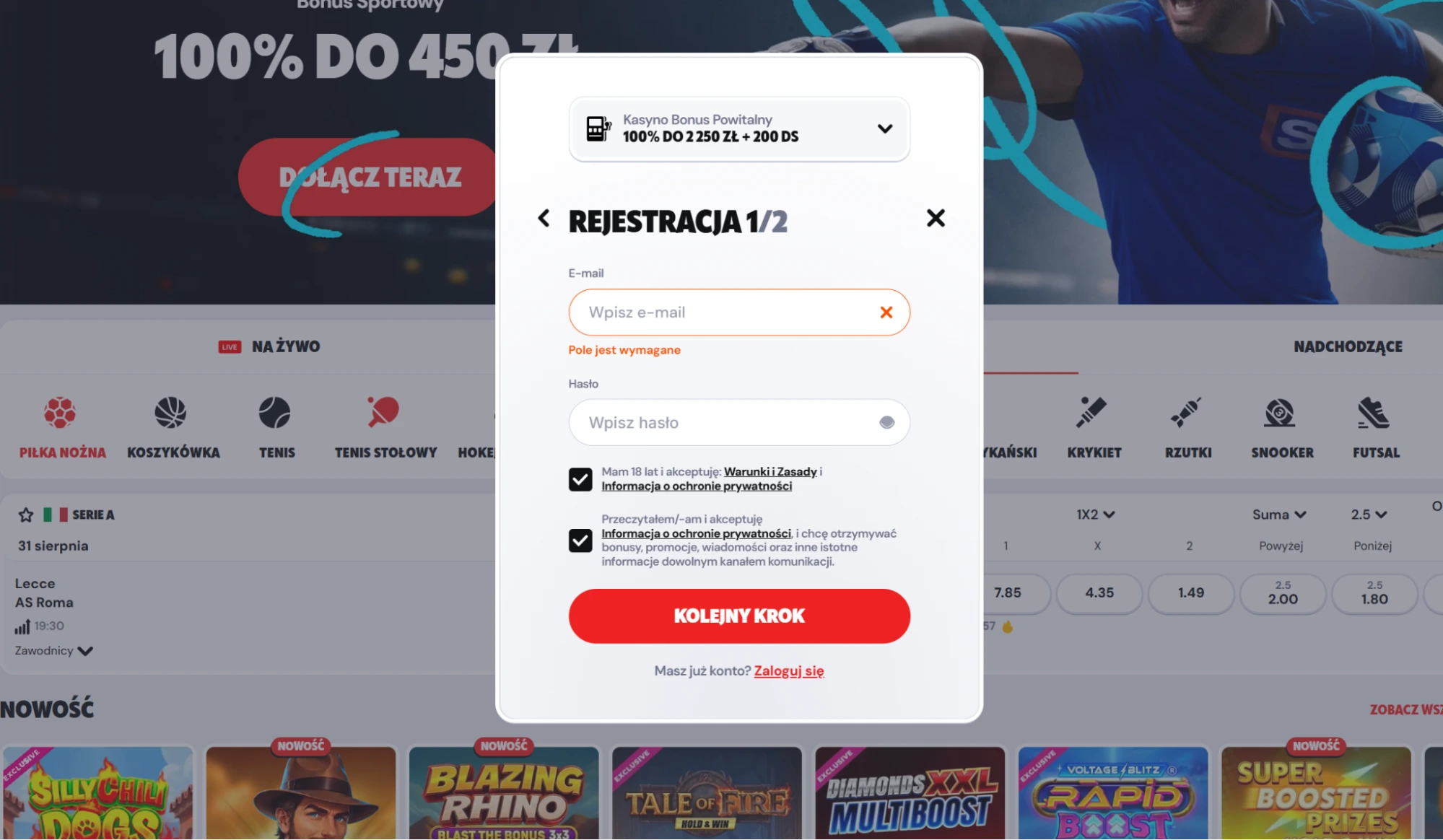 Supabet rejestracja krok1
