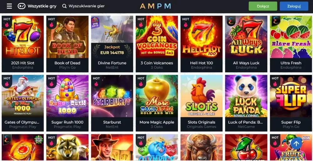 ampm kasyno główne kategorie gier