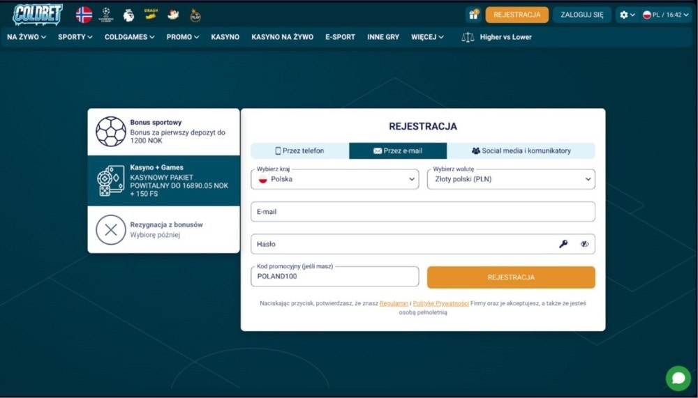 coldbet casino formularz rejestracyjny