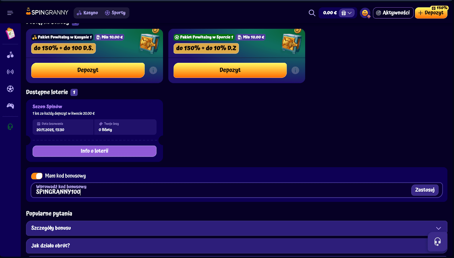SpinGranny kod bonusowy