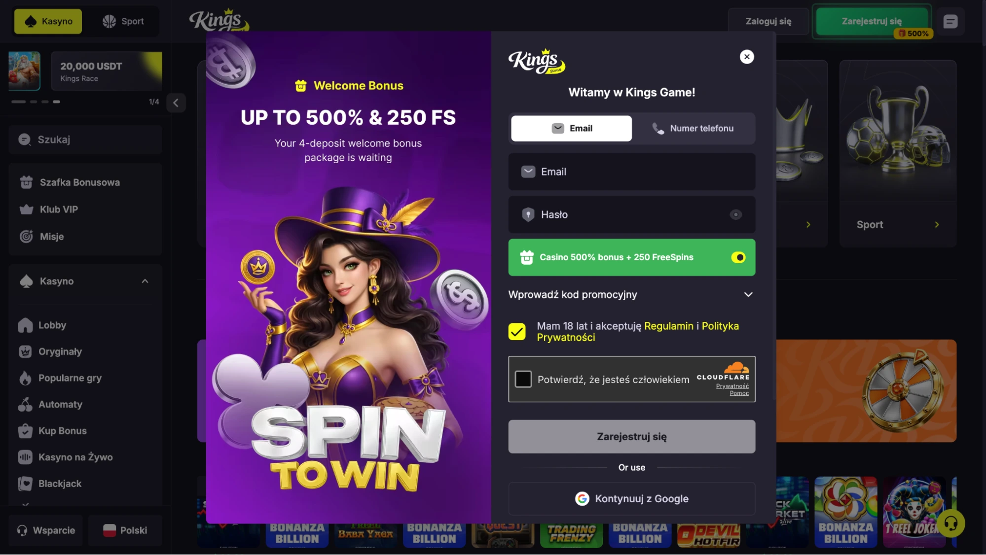 kings game casino rejestracja krok2