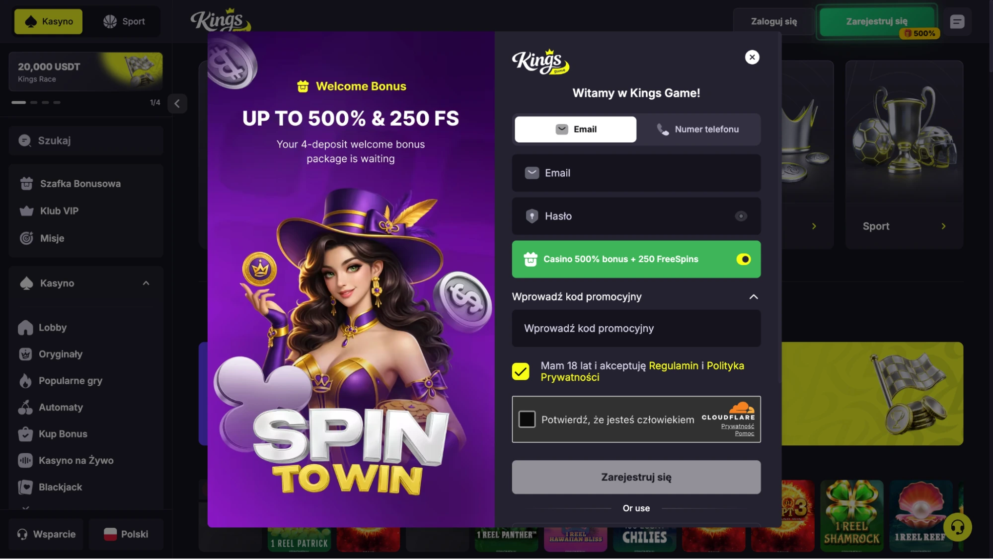 kings game casino rejestracja krok3