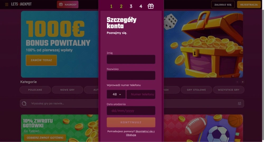 letsjackpot casino rejestracja krok 3