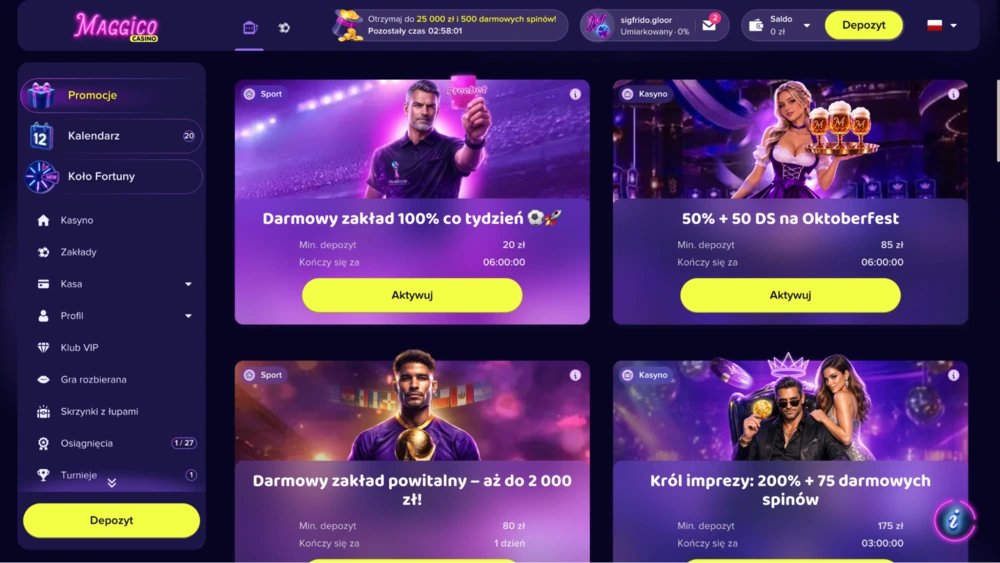 maggico promocje bonus bez depozytu