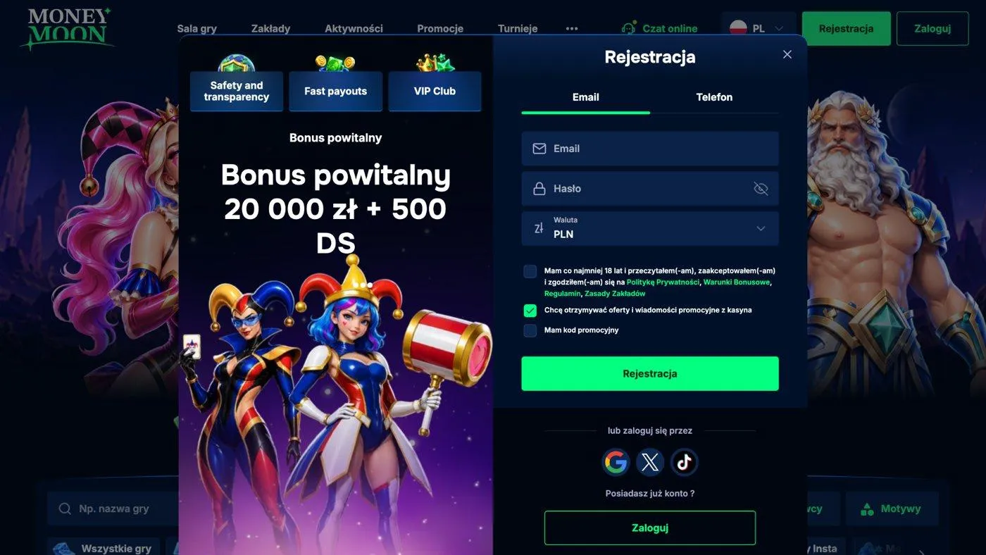 moneymoon casino rejestracja formularz