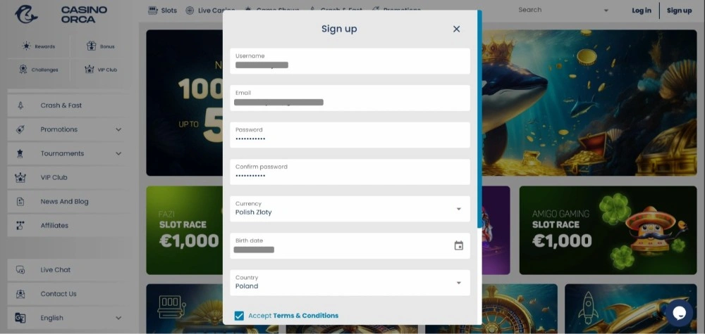orca casino rejestracja