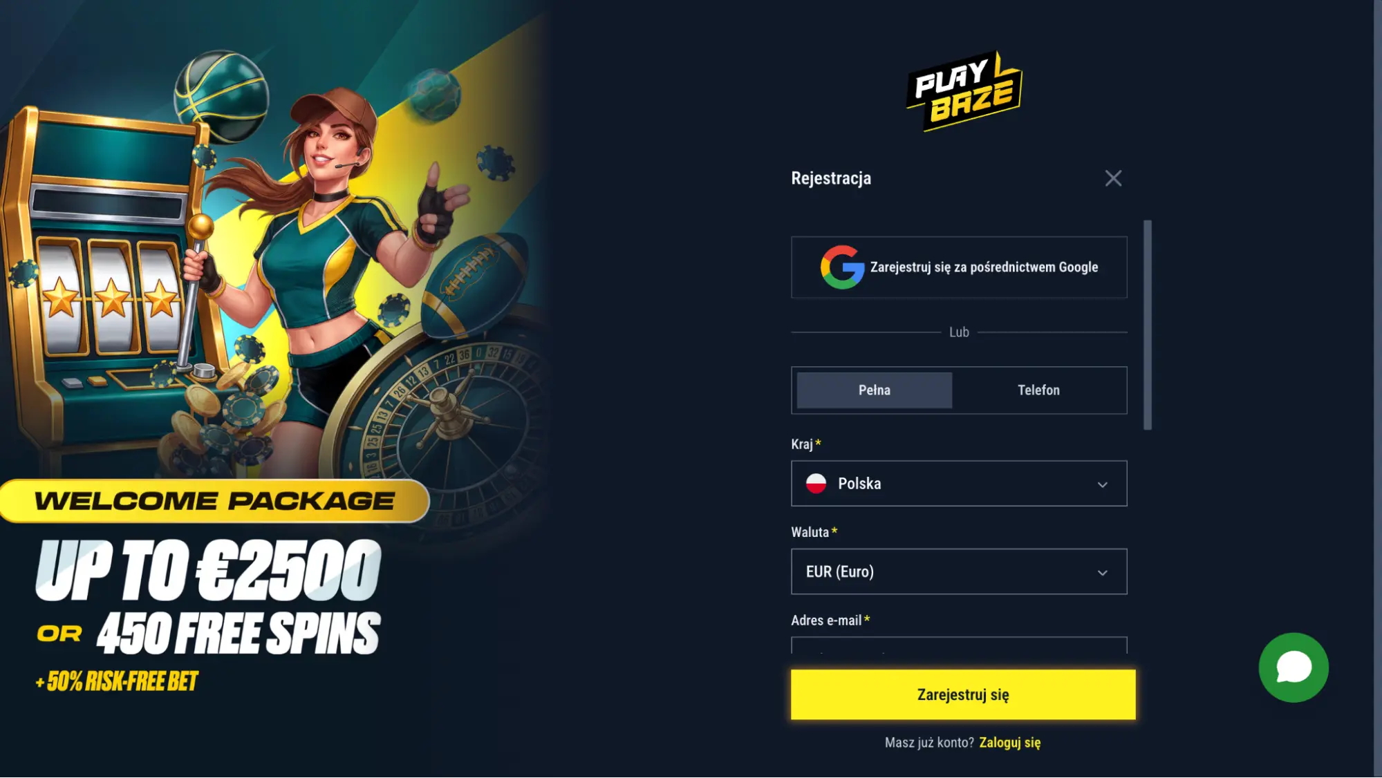 playbaze casino rejestracja krok1