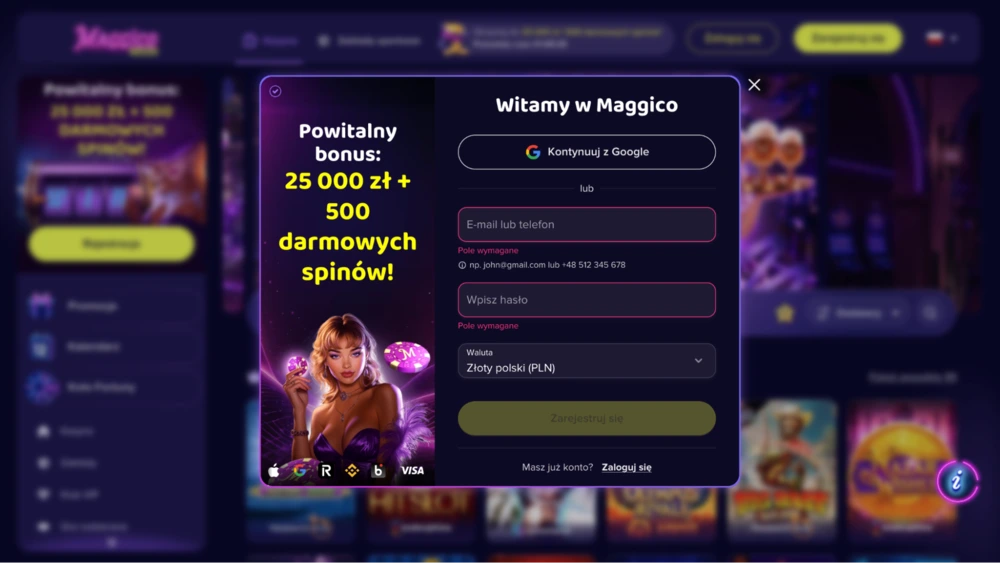 rejestracja maggico casino bonus za rejestracje