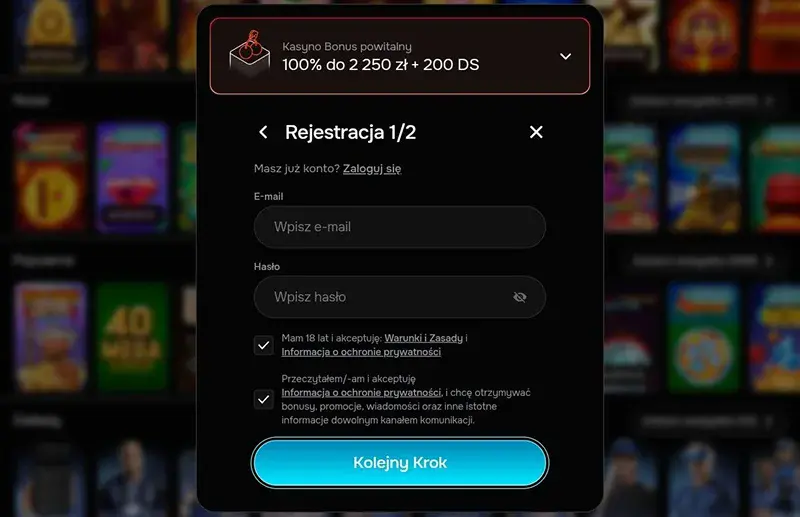 rejestracja revolution casino