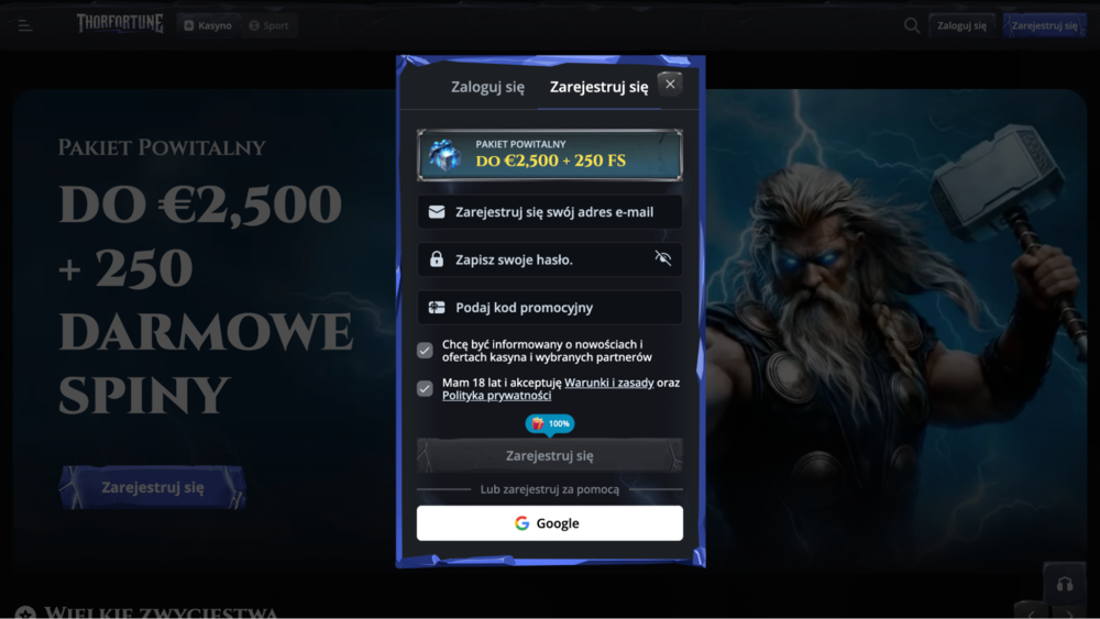 rejestracja thor fortune bonus code