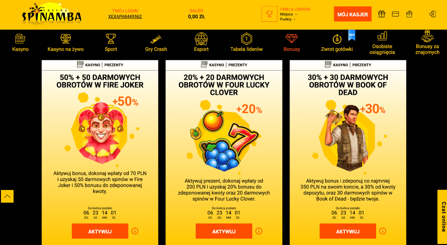 rejestracja w kasynie spinamba krok 6