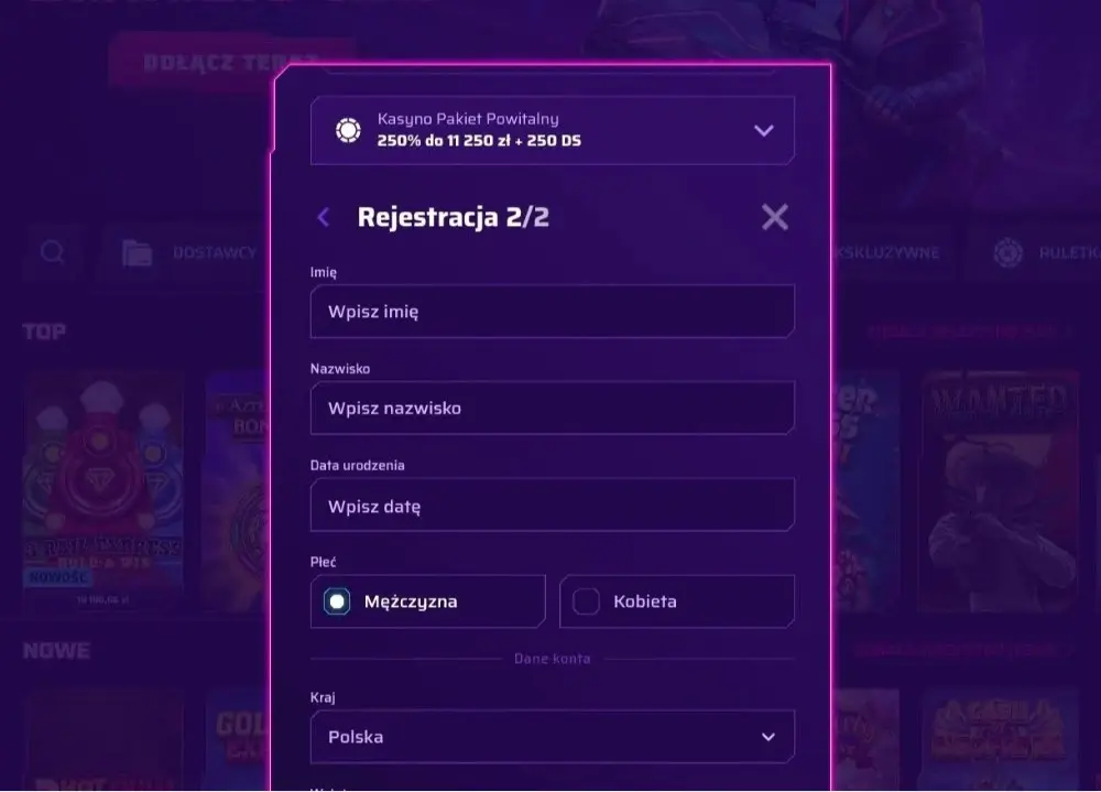 roby casino rejestracja krok 2