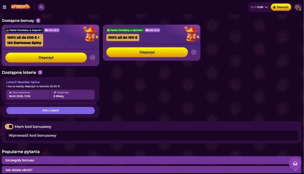 spinania moje kody bonusowe