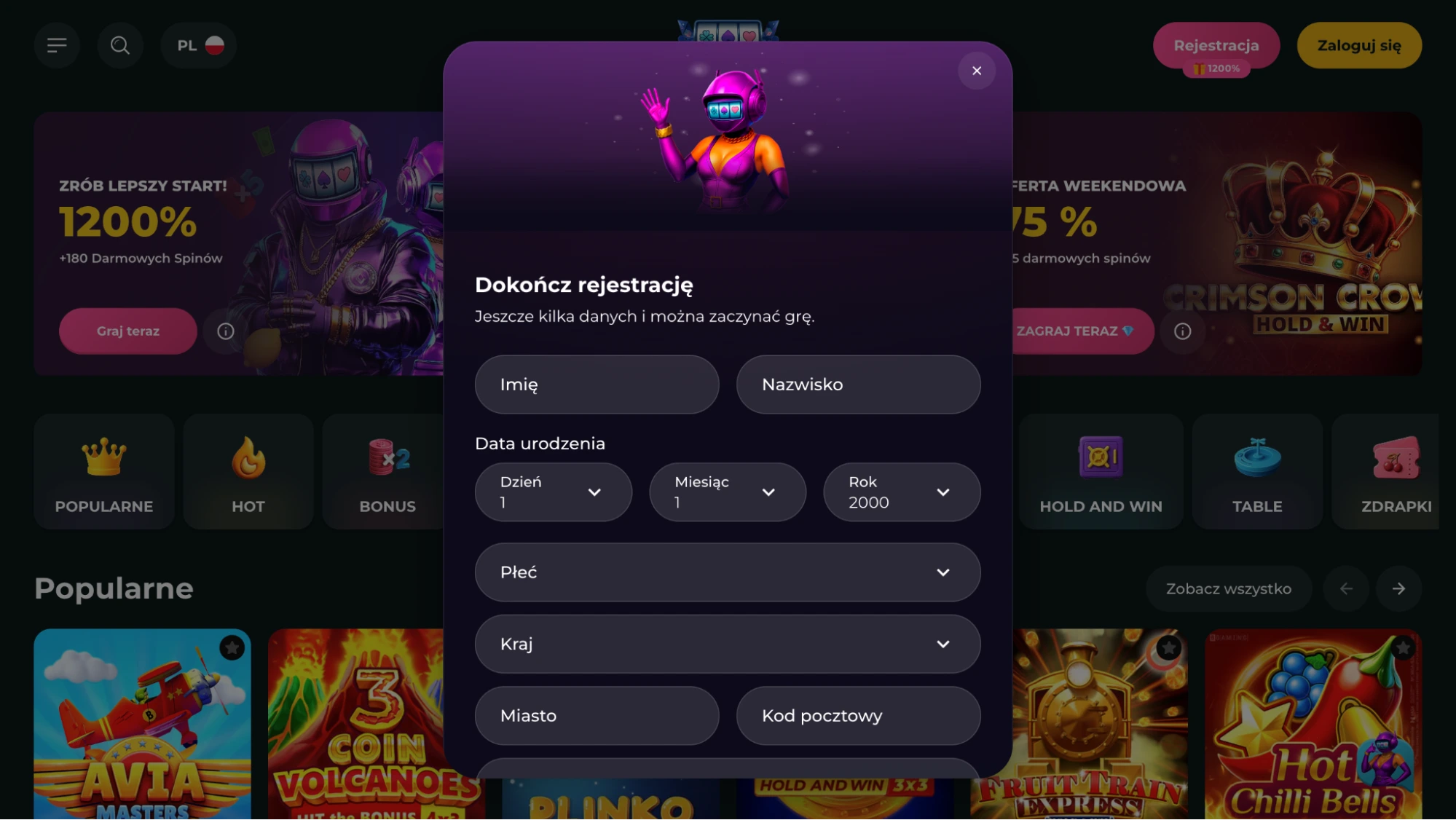 spins house casino rejestracja krok2