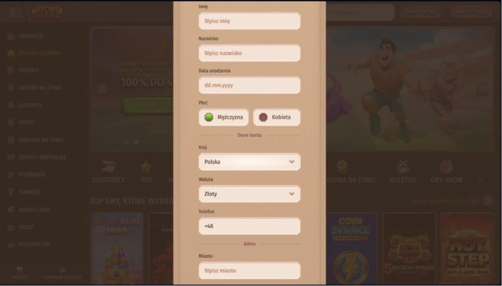 stone vegas casino rejestracja krok 2