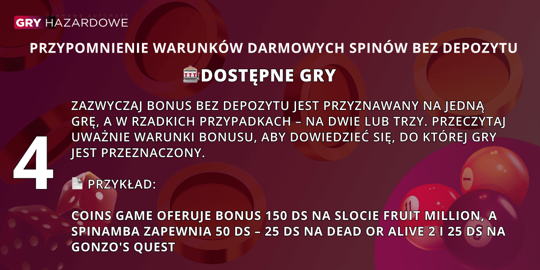 warunki darmowych spinow dostepne gry